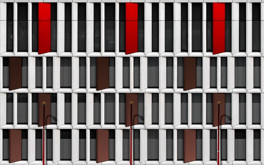 Geometric Red Facade by Tomasz Buczkowski ( Tomush ) — canvas wall art