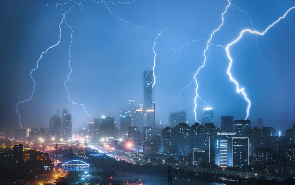 City Lightning Storm by Yuan Cui — canvas wall art