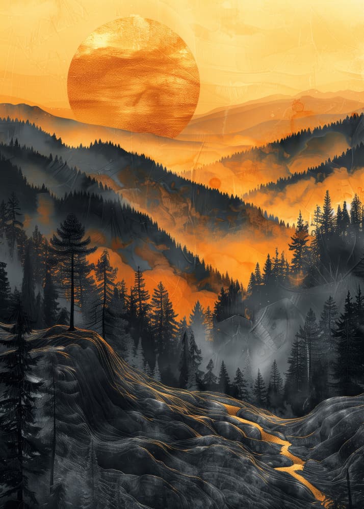 Golden Hour Forest Valley by Justyna Jaszke — canvas wall art