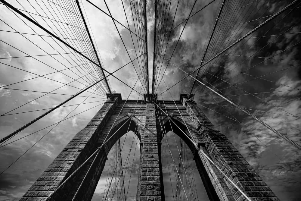 Brooklyn Bridge Upward View by Marco Tagliarino — canvas wall art