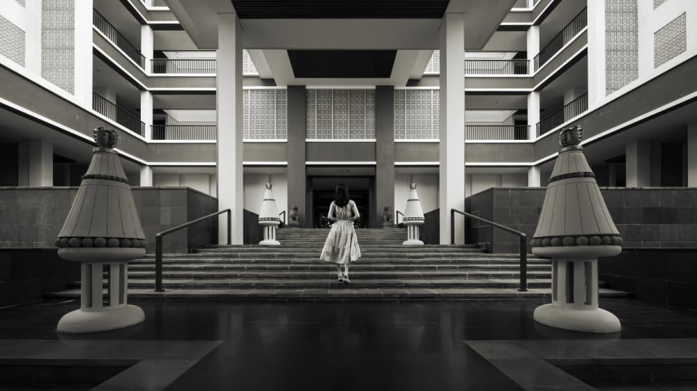 Elegant Lobby Ascent by R Suguri — canvas wall art