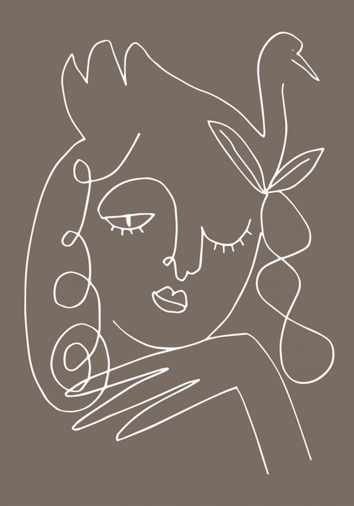 Serene Woman Bird Line Art by Pictufy Studio II — canvas wall art