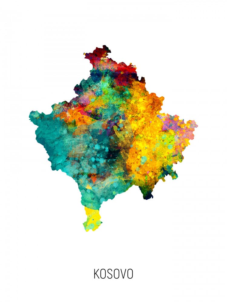 Colorful Kosovo Map by Michael Tompsett — canvas wall art