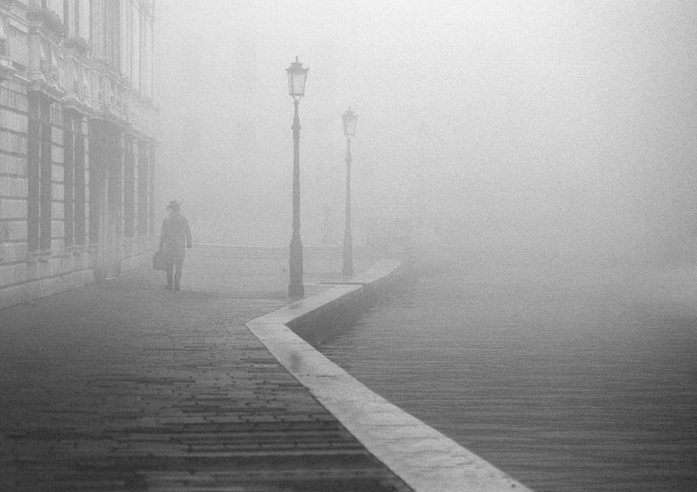 Misty Urban Walk by Domenico Montemagno — canvas wall art