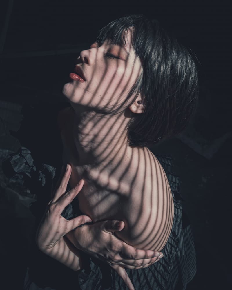Striped Shadows Portrait by Kurosaki Sangan — canvas wall art