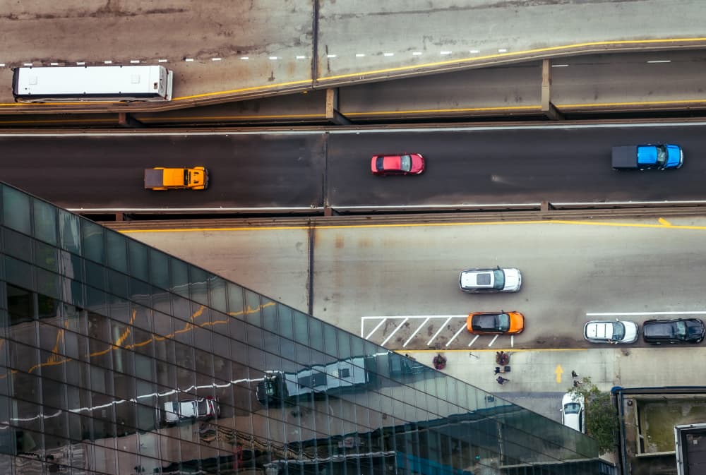 Overhead City Traffic by Marek Lapa — canvas wall art