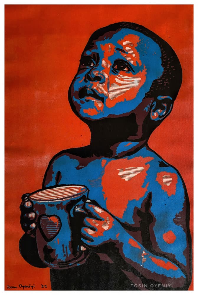 Hopeful Child With Mug by Tosin Oyeniyi — canvas wall art