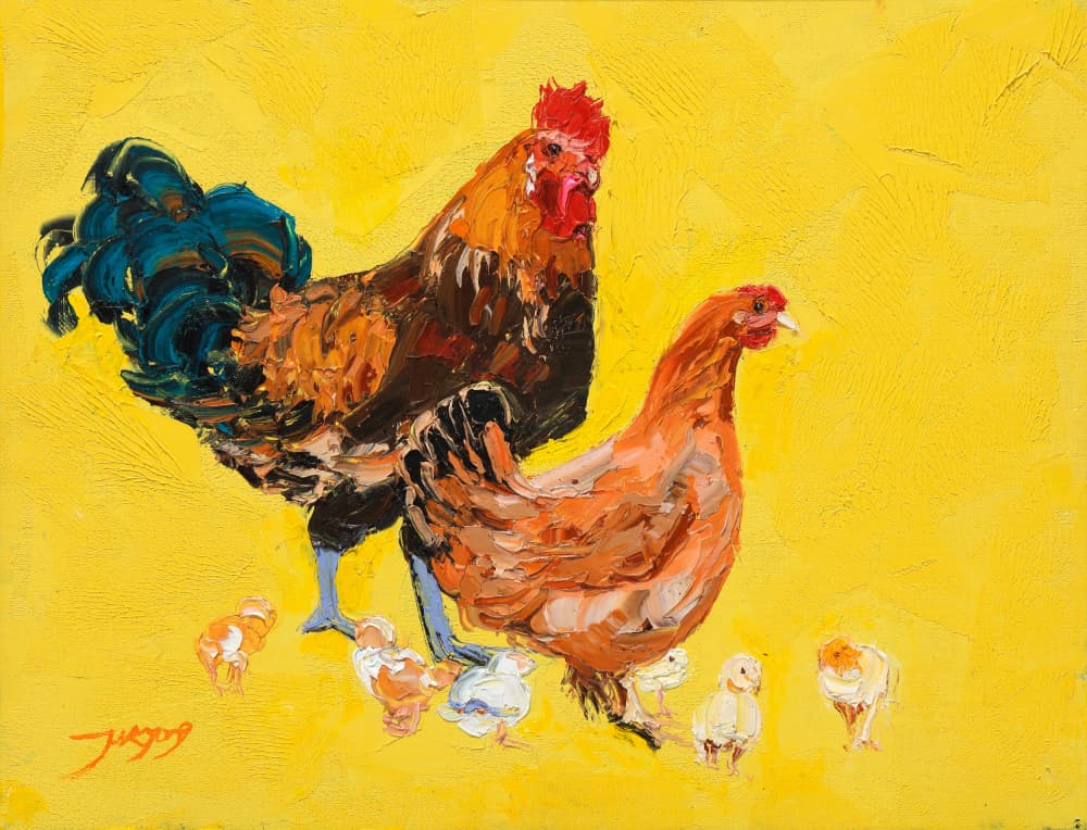 Vibrant Chicken Family by Jukyong Park — canvas wall art