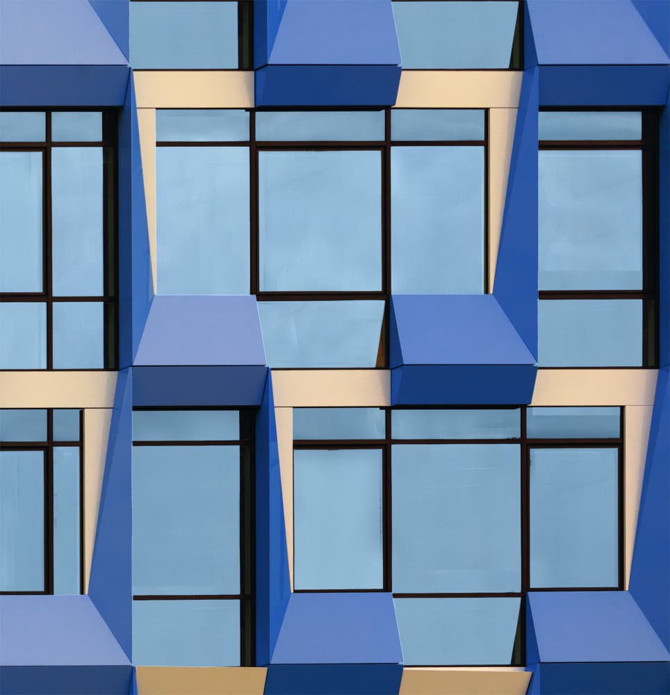 Blue Geometric Facade by Jef Van den Houte — canvas wall art