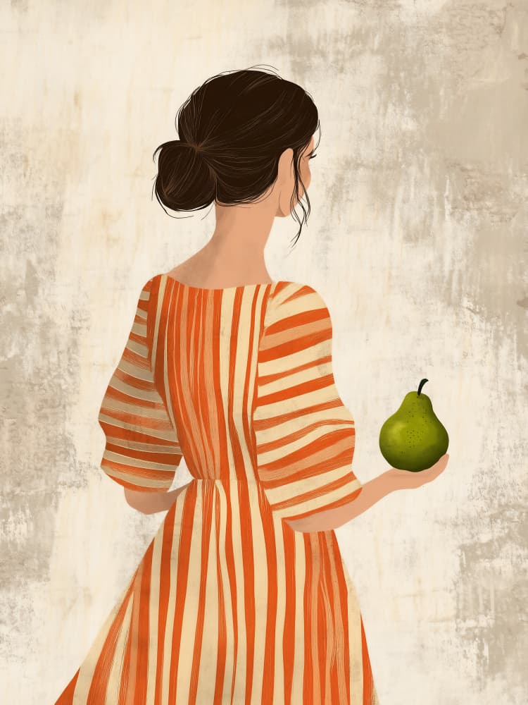 Elegant Woman Holding Pear by Annika Persson — canvas wall art