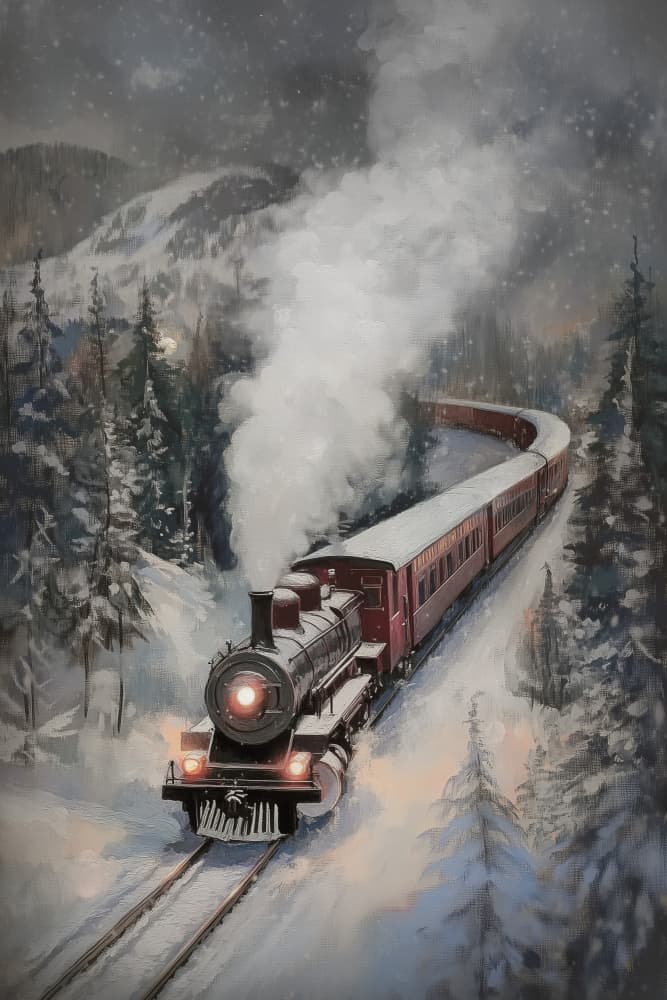 Snowy Mountain Express by Melloi Art Prints — canvas wall art