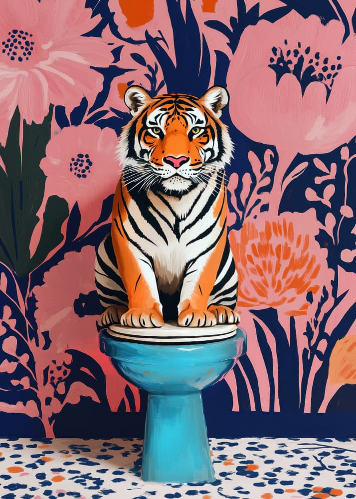 Whimsical Tiger Bathroom by Justyna Jaszke — canvas wall art