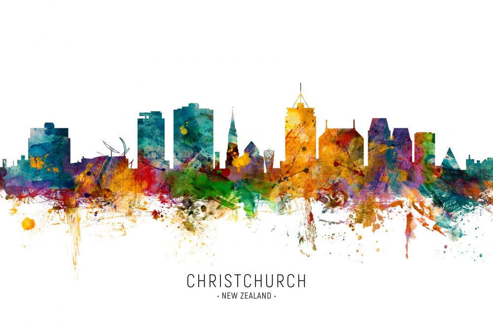 Vibrant Christchurch Skyline by Michael Tompsett — canvas wall art