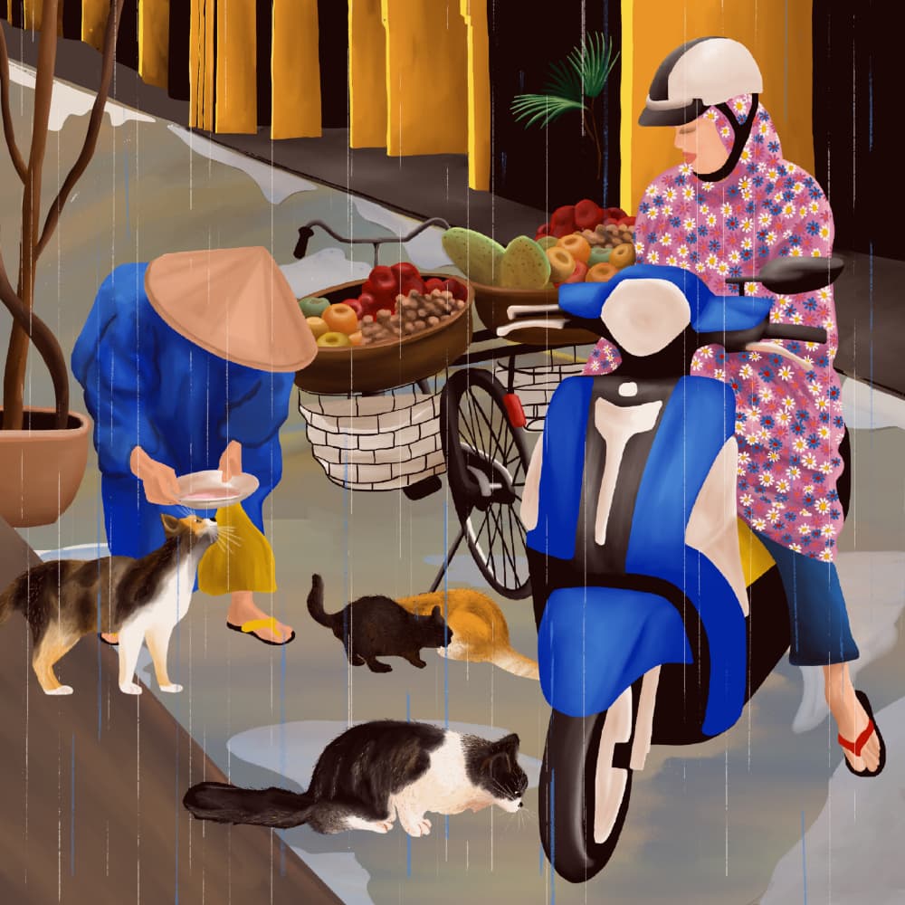 Rainy Street Cats by Ceyda Alasar — canvas wall art