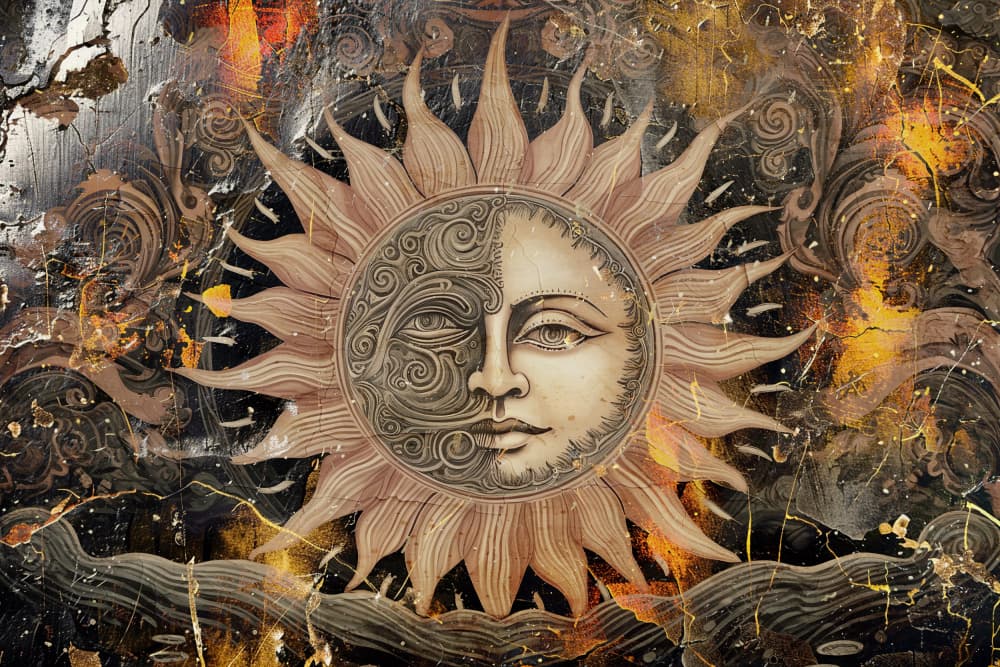 Celestial Sun Moon Face by Rafal Kulik — canvas wall art