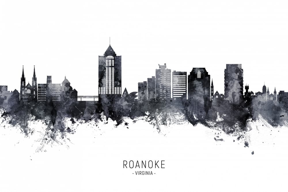 Roanoke Virginia Skyline by Michael Tompsett — canvas wall art