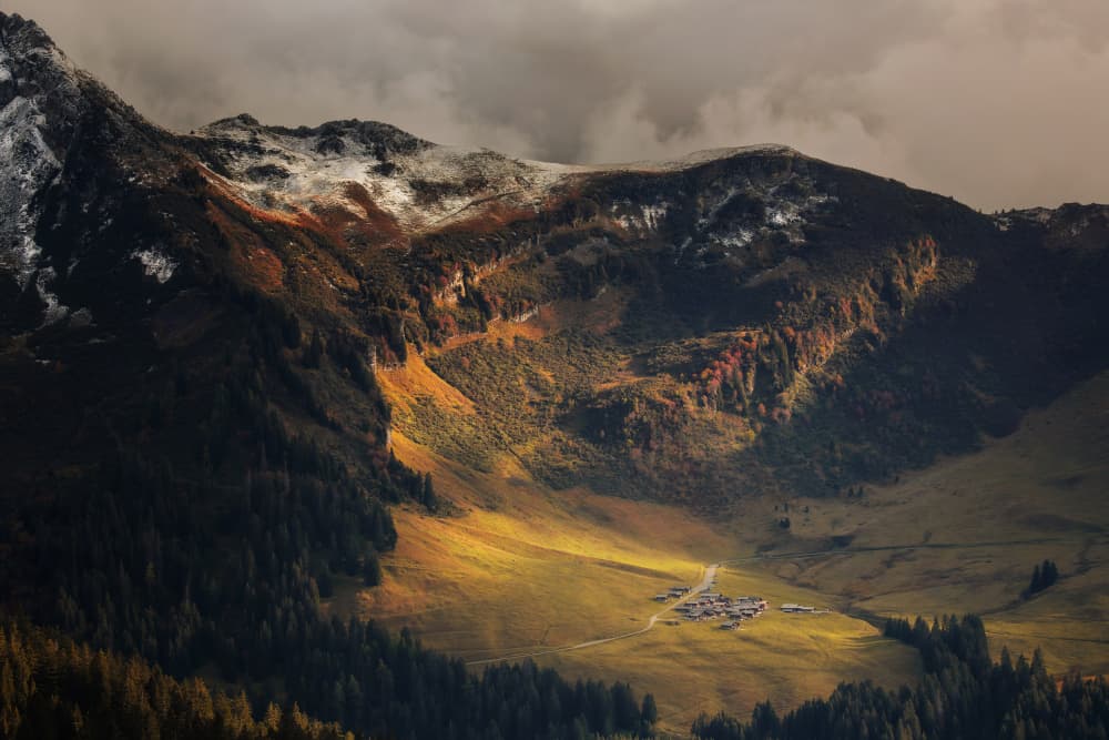 Sunlit Alpine Valley by Uschi Hermann — canvas wall art