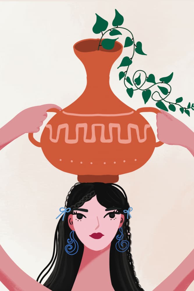 Woman Carrying Vase by sucidraw — canvas wall art