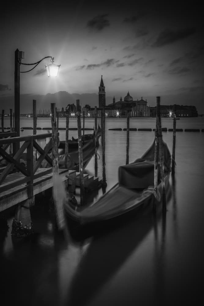 Venetian Gondolas Night Glow by Melanie Viola — canvas wall art