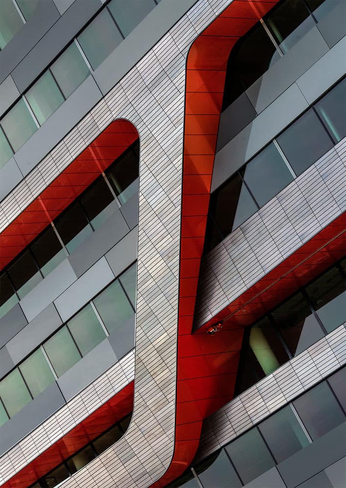 Red Architectural Curves by Jef Van den Houte — canvas wall art