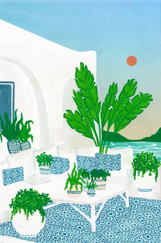 Tropical Patio Ocean View by zarish chaudhry — canvas wall art