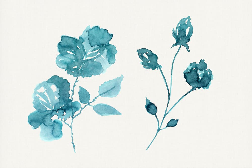 Teal Watercolor Roses by cartissi — canvas wall art