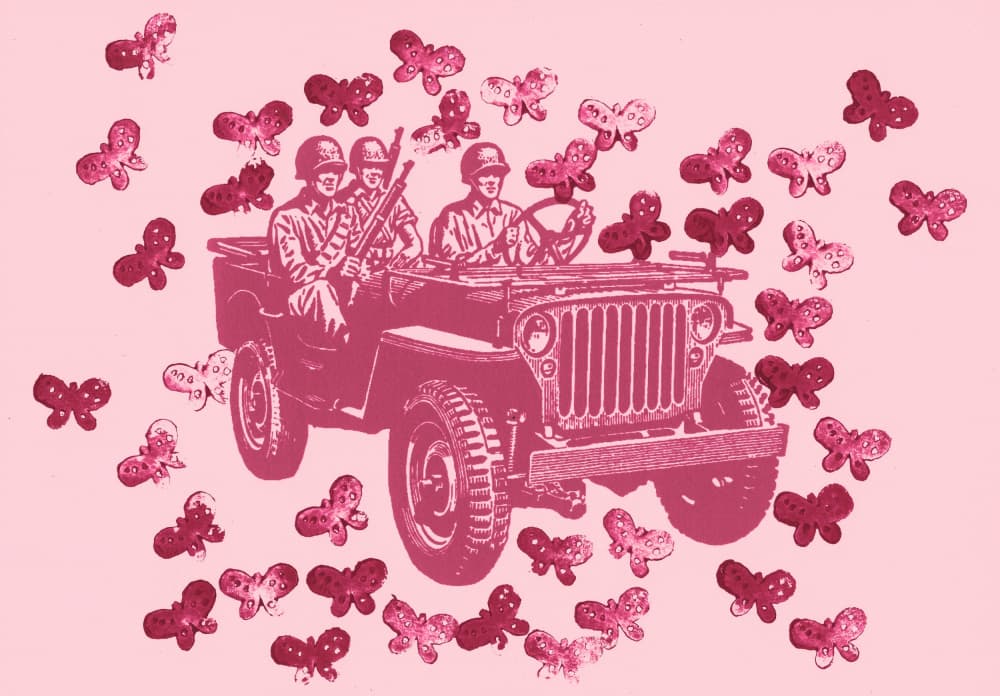 Soldiers And Pink Butterflies by Santhosh ch — canvas wall art