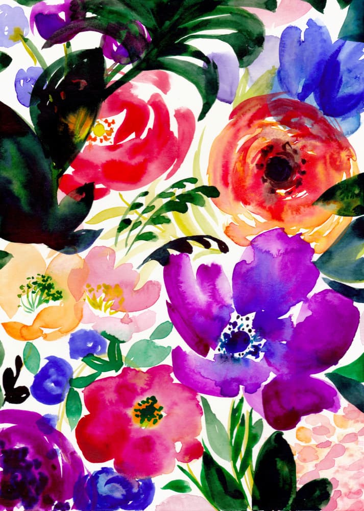 Vibrant Watercolor Flowers by Christine Lindstrom — canvas wall art