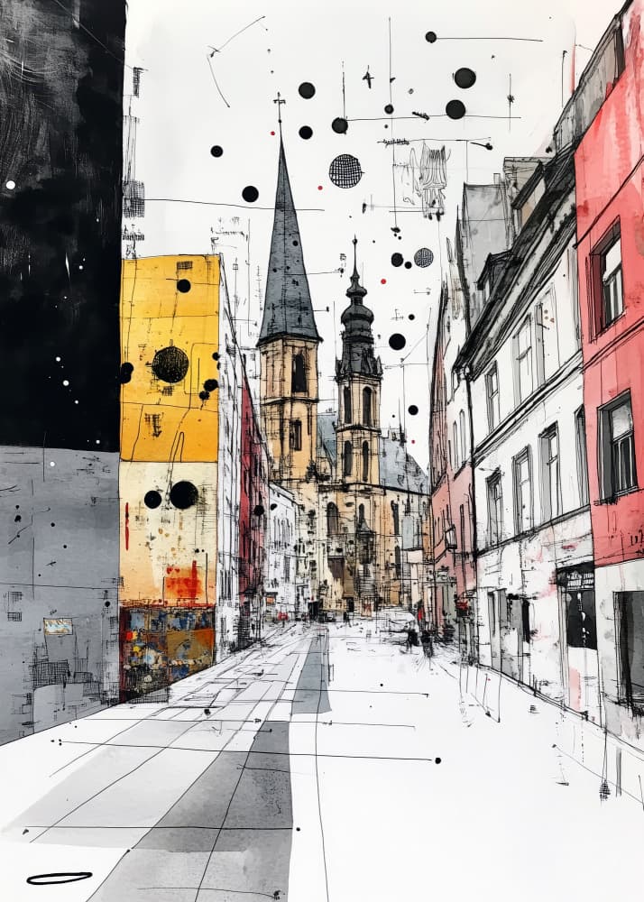 Urban Church Sketch by Justyna Jaszke — canvas wall art