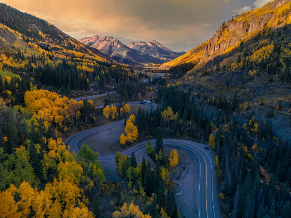 Winding Autumn Mountain Road by Mike He — canvas wall art