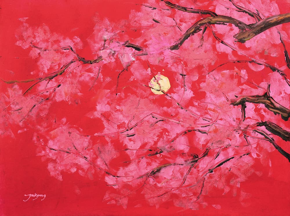 Red Moon Cherry Blossoms by Jukyong Park — canvas wall art