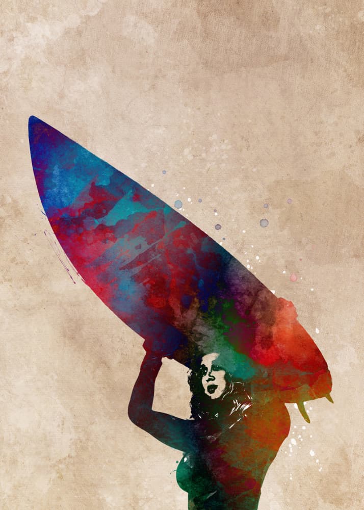 Colorful Surfer Girl by Justyna Jaszke — canvas wall art