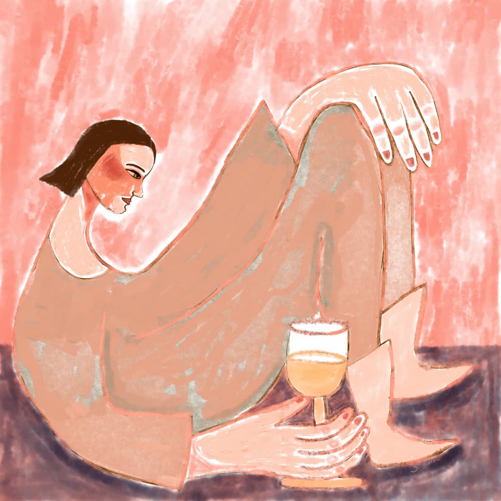 Pensive Woman With Wine by Sharyn Bursic — canvas wall art