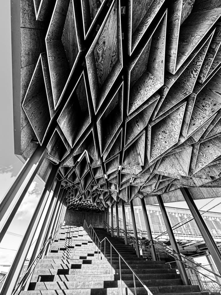 Dramatic Geometric Staircase by KIMIO KOBAYASHI — canvas wall art