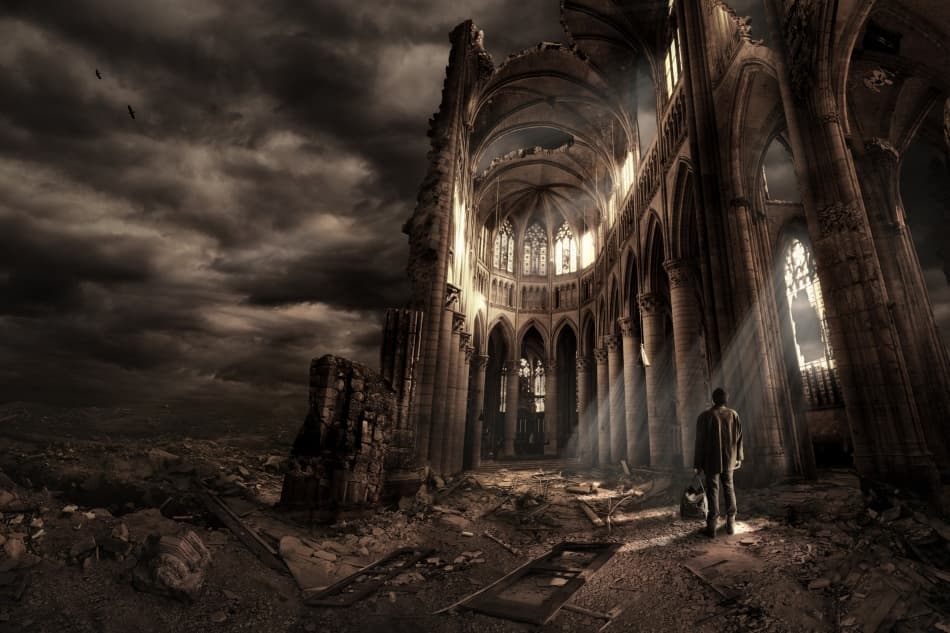 Man in Ruined Cathedral by Christophe Kiciak — canvas wall art