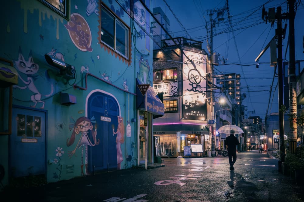 Rainy City Street Art by Haruyo Sakamoto — canvas wall art