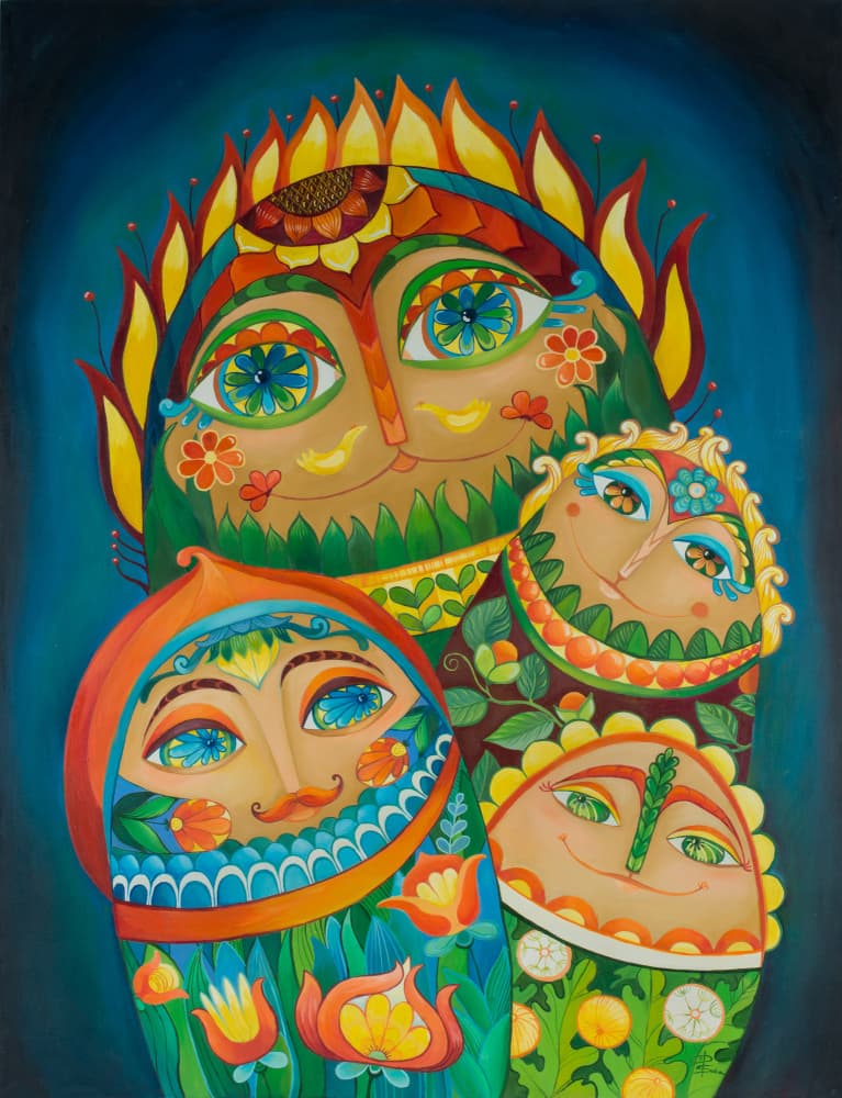 Whimsical Folk Family by Aleksandra Paranchenko — canvas wall art