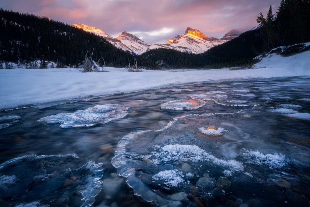 Golden Peaks Icy River by Yongnan Li (李永男) — canvas wall art