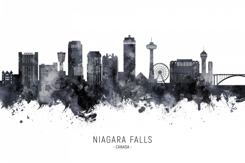 Niagara Falls Watercolor Skyline by Michael Tompsett — canvas wall art