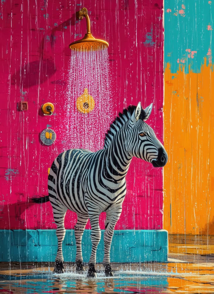 Zebra Shower Time by Justyna Jaszke — canvas wall art