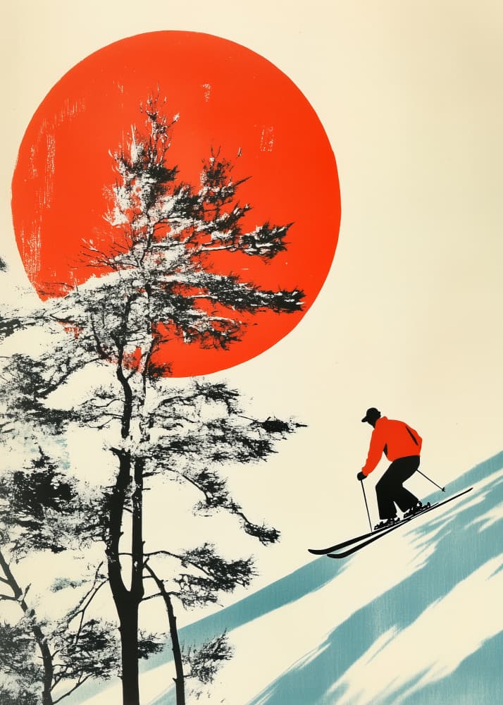 Skier Red Sun by Andreas Magnusson — canvas wall art