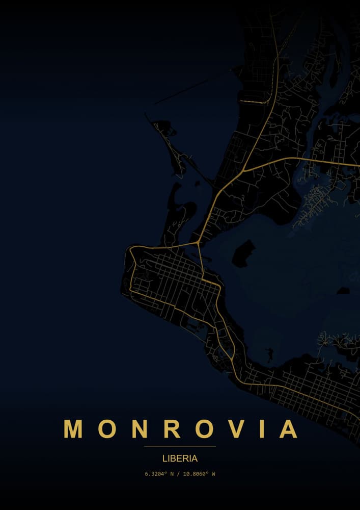 Monrovia City Map by HUGO — canvas wall art
