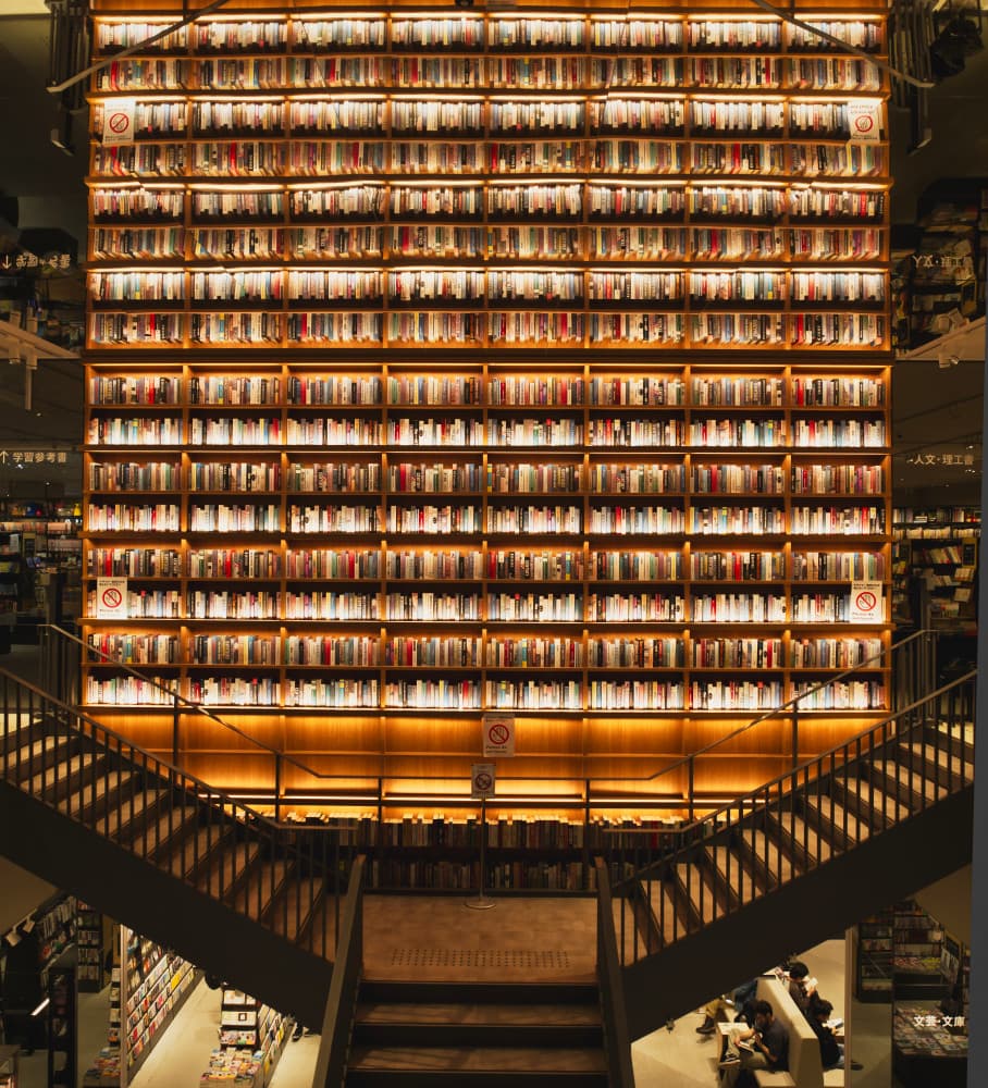 Illuminated Library Shelves by Hitoshi Yamada — canvas wall art