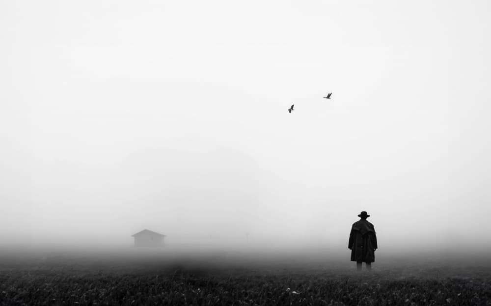 Solitary Man Foggy Field by Parole Kim — canvas wall art