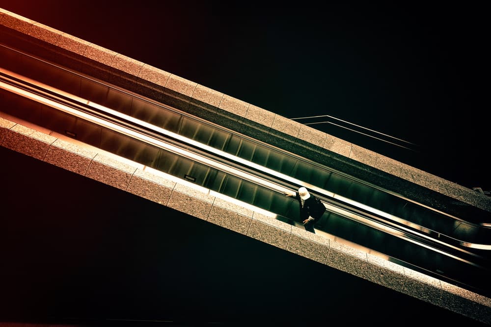 Urban Escalator Ascent by Haruyo Sakamoto — canvas wall art
