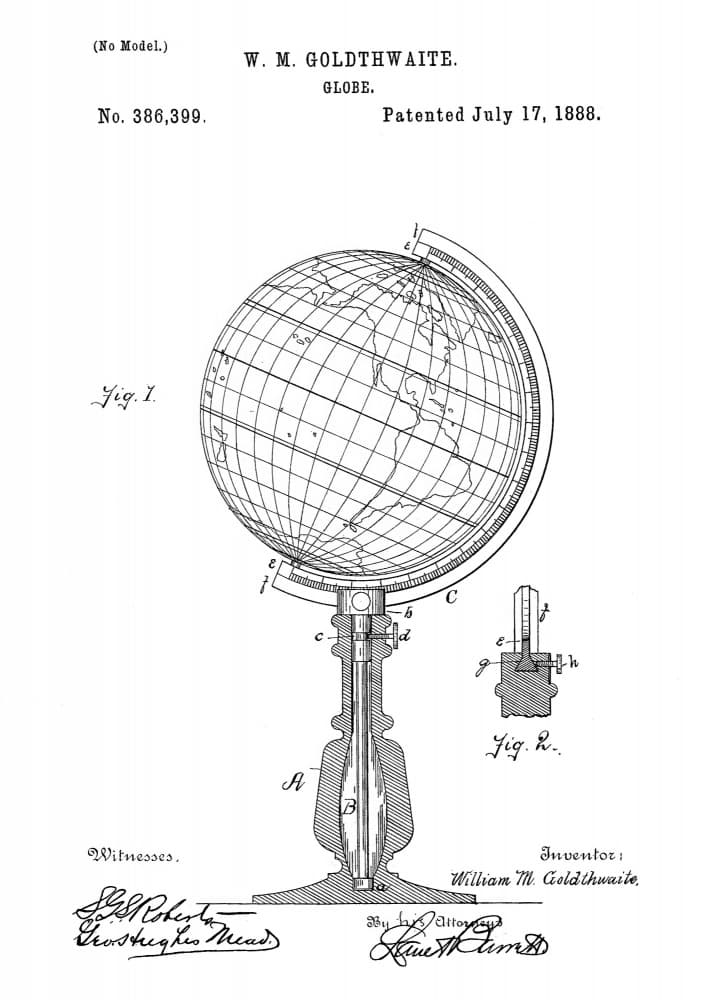 Vintage Globe Patent Drawing by Andreas Magnusson — canvas wall art