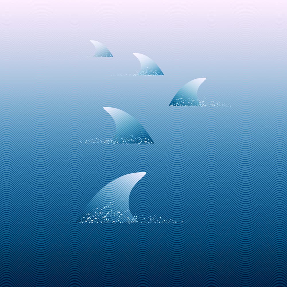 Shark Fins Surfacing by Angelo Cerantola — canvas wall art
