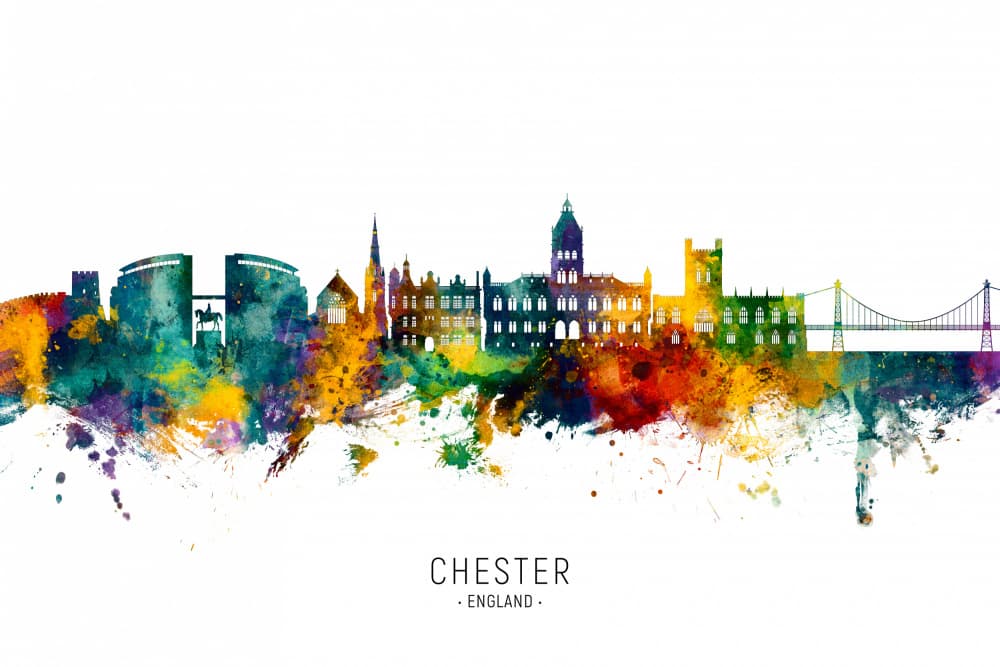 Colorful Chester Skyline by Michael Tompsett — canvas wall art