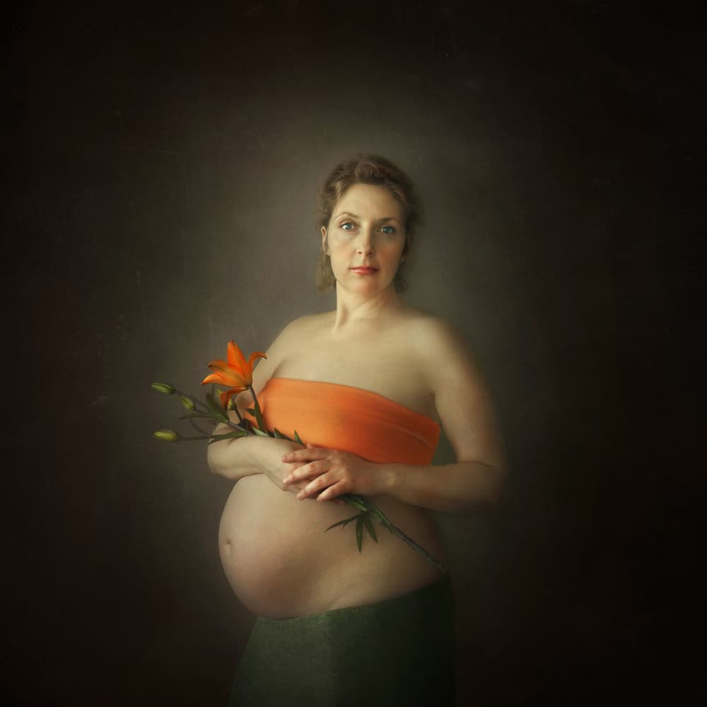 Maternity with Orange Lily by Ivaylo and Teodora — canvas wall art