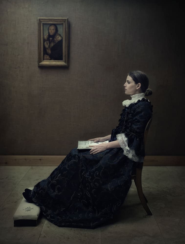Woman and Old Portrait by kenp — canvas wall art